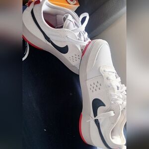Nike White/Soft Grey and Black Sneakers with Red Soles